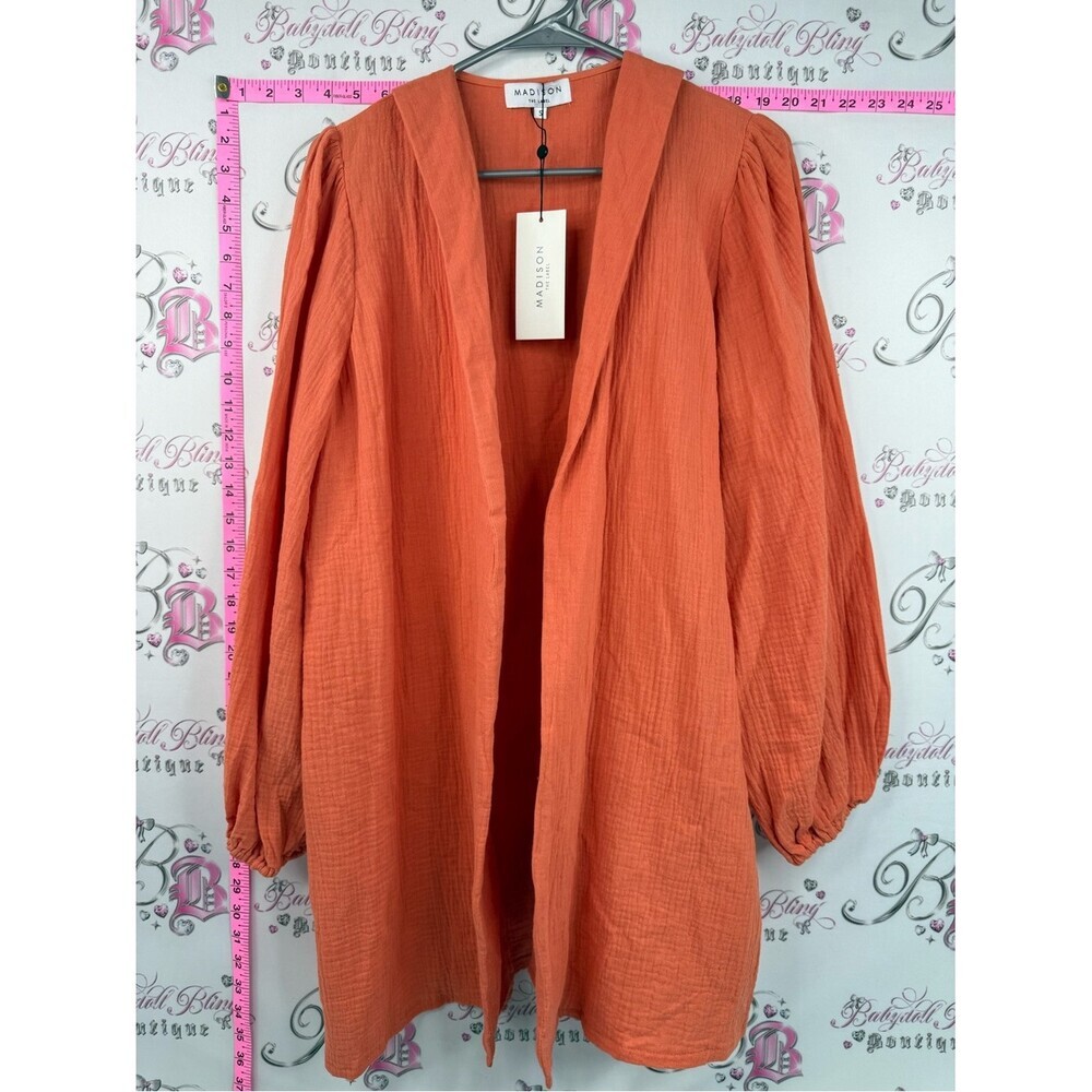 Madison cardigan kimono nectarine  Coral-Orange Gauze Open Front Cardigan